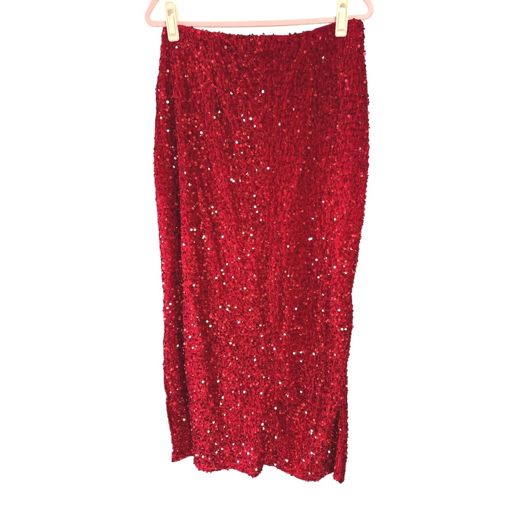 Glam Eloquii Red Sequin Wrap Maxi Skirt High Low Plus Size 14 New With Tags - Picture 6 of 6
